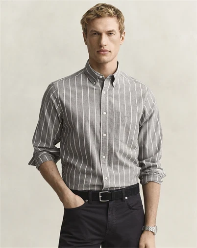 Gant - Reg Stripe Skjorte - Brown Melange